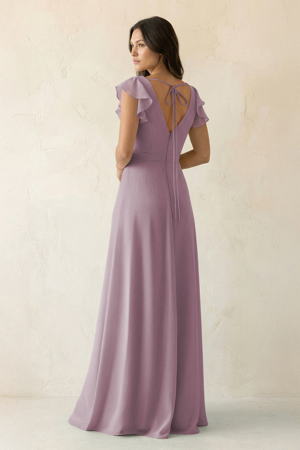 V - Neck Ruffled A - Line Chiffon Bridesmaid Dress in Dusk - KissProm Bridesmaid Dresses