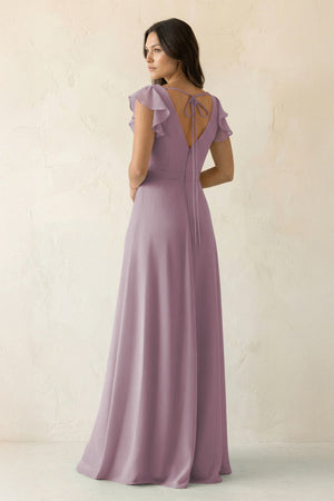 V - Neck Ruffled A - Line Chiffon Bridesmaid Dress in Dusk - KissProm Bridesmaid Dresses