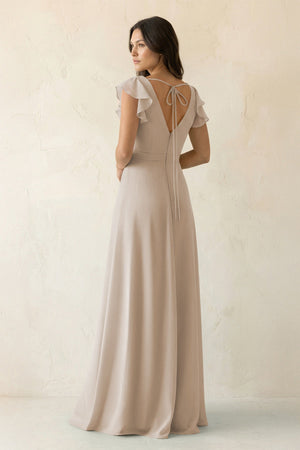 V - Neck Ruffled A - Line Chiffon Bridesmaid Dress in Frost - KissProm Bridesmaid Dresses