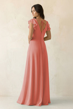 V - Neck Ruffled A - Line Chiffon Bridesmaid Dress in Mulberry - KissProm Bridesmaid Dresses