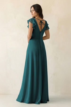 V - Neck Ruffled A - Line Chiffon Bridesmaid Dress in Pine - KissProm Bridesmaid Dresses