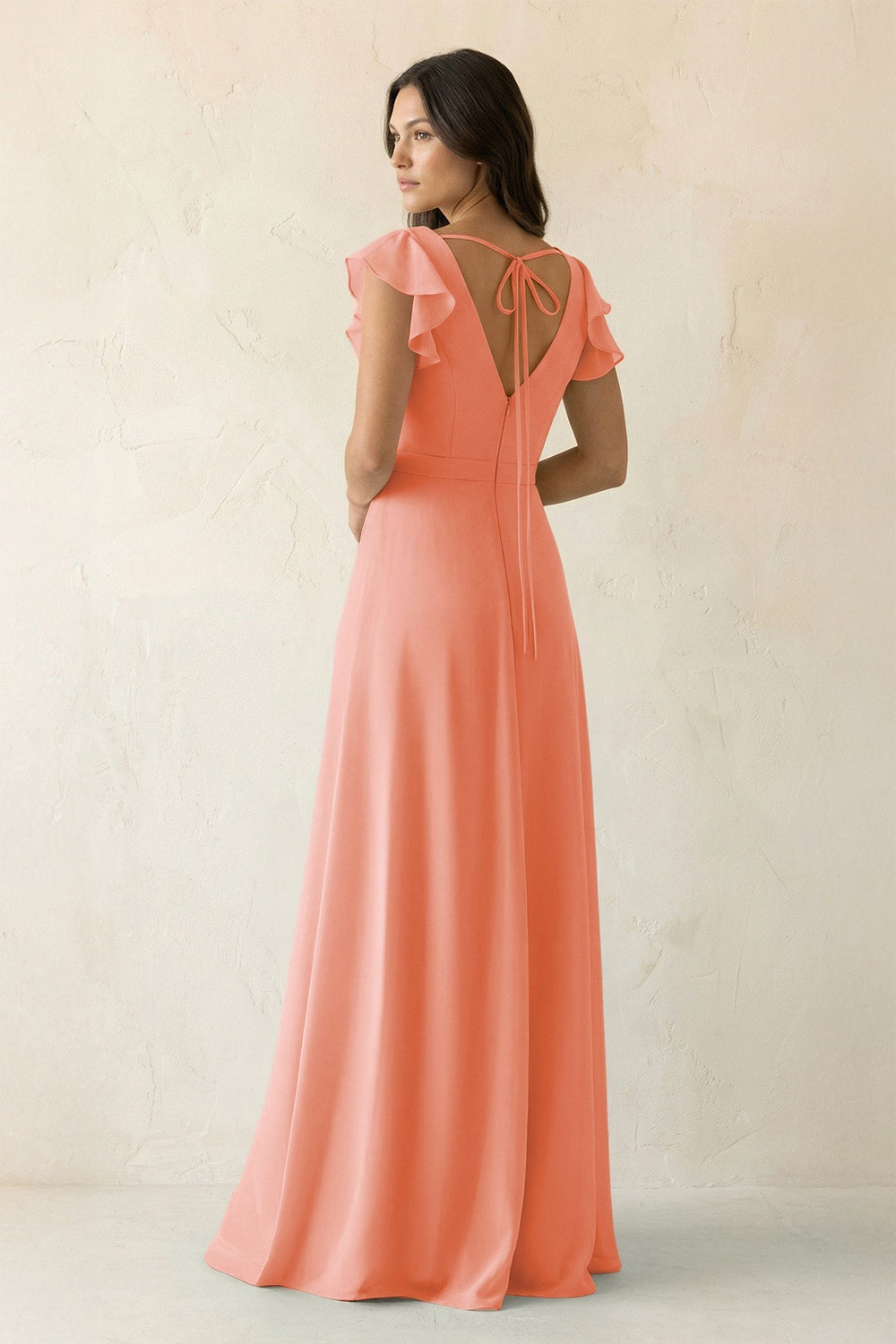 V - Neck Ruffled A - Line Chiffon Bridesmaid Dress in Rosette - KissProm Bridesmaid Dresses