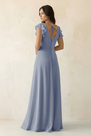 V - Neck Ruffled A - Line Chiffon Bridesmaid Dress in Twilight - KissProm Bridesmaid Dresses