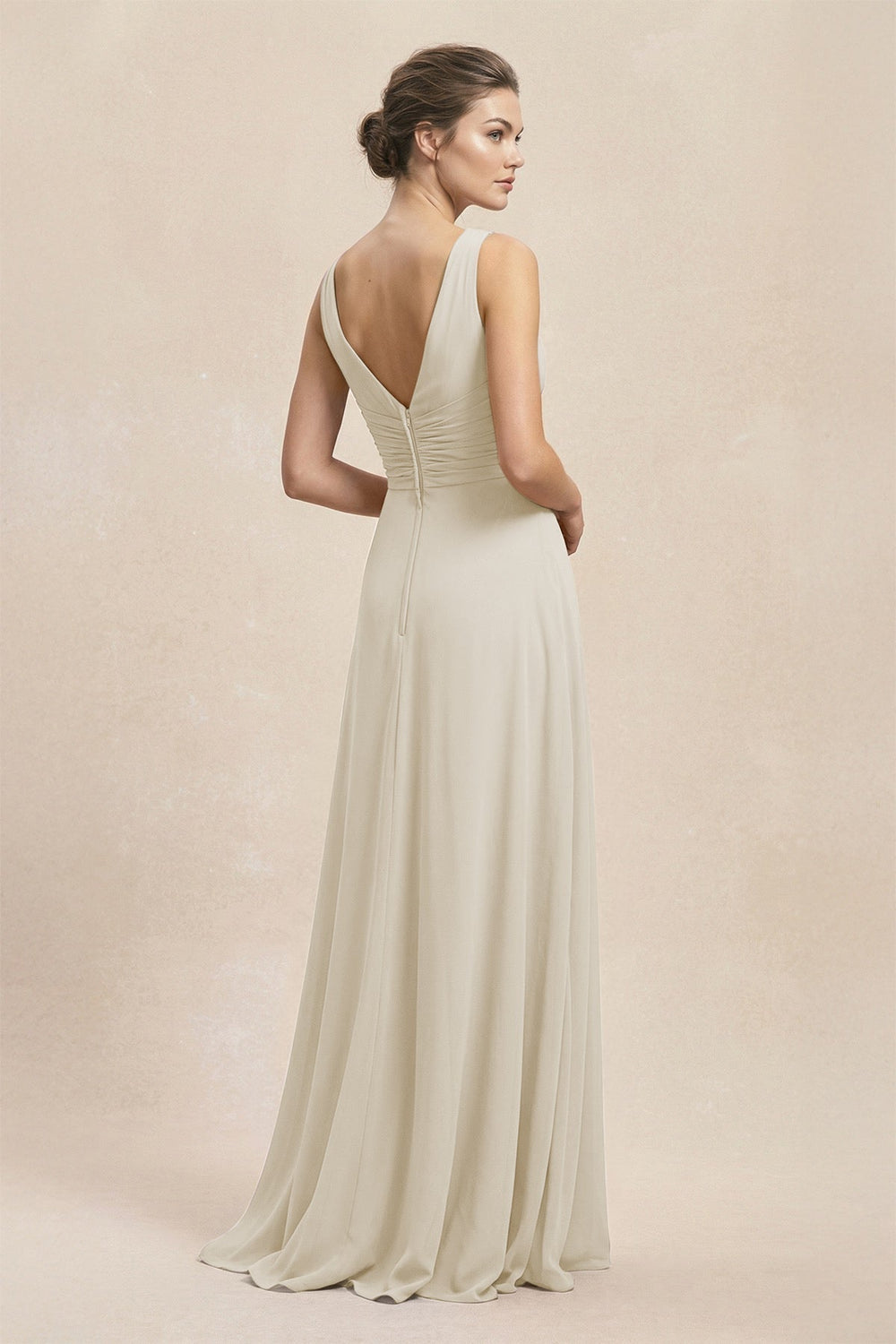 V - Neck Ruffled Ruched Chiffon A - Line Bridesmaid Dress in Dove Gray - KissProm Bridesmaid Dresses