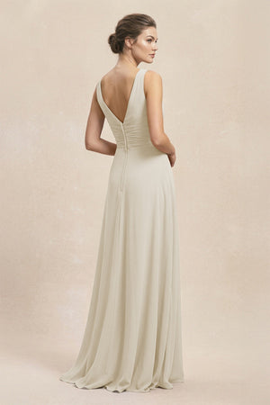 V - Neck Ruffled Ruched Chiffon A - Line Bridesmaid Dress in Dove Gray - KissProm Bridesmaid Dresses