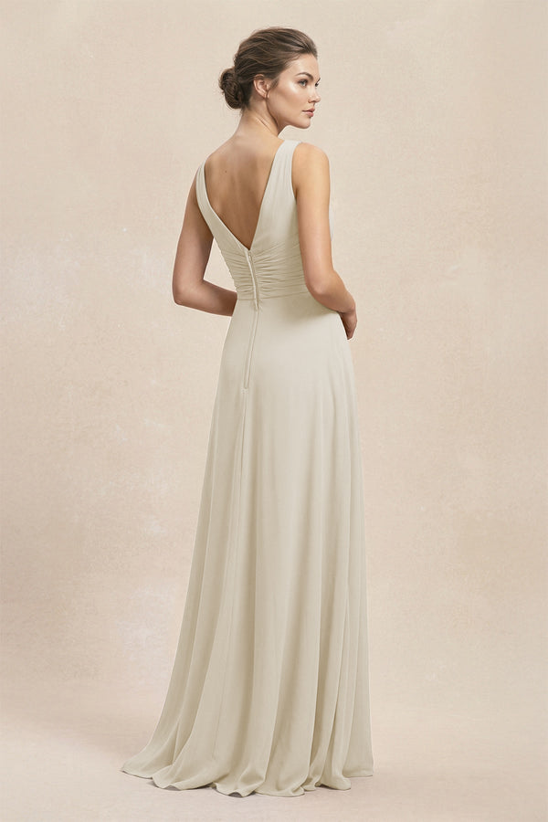 V - Neck Ruffled Ruched Chiffon A - Line Bridesmaid Dress in Dove Gray - KissProm Bridesmaid Dresses