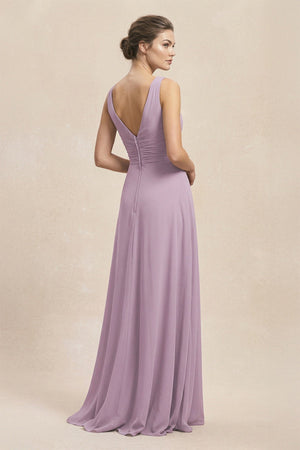 V - Neck Ruffled Ruched Chiffon A - Line Bridesmaid Dress in Dusk - KissProm Bridesmaid Dresses