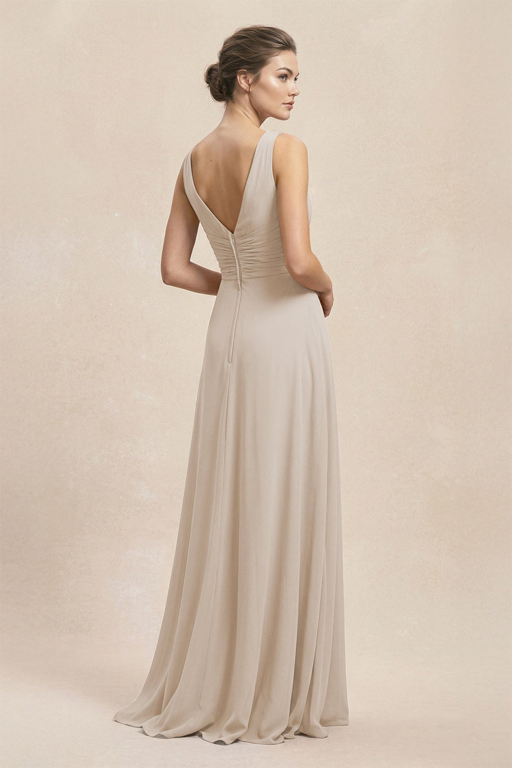 V - Neck Ruffled Ruched Chiffon A - Line Bridesmaid Dress in Frost - KissProm Bridesmaid Dresses