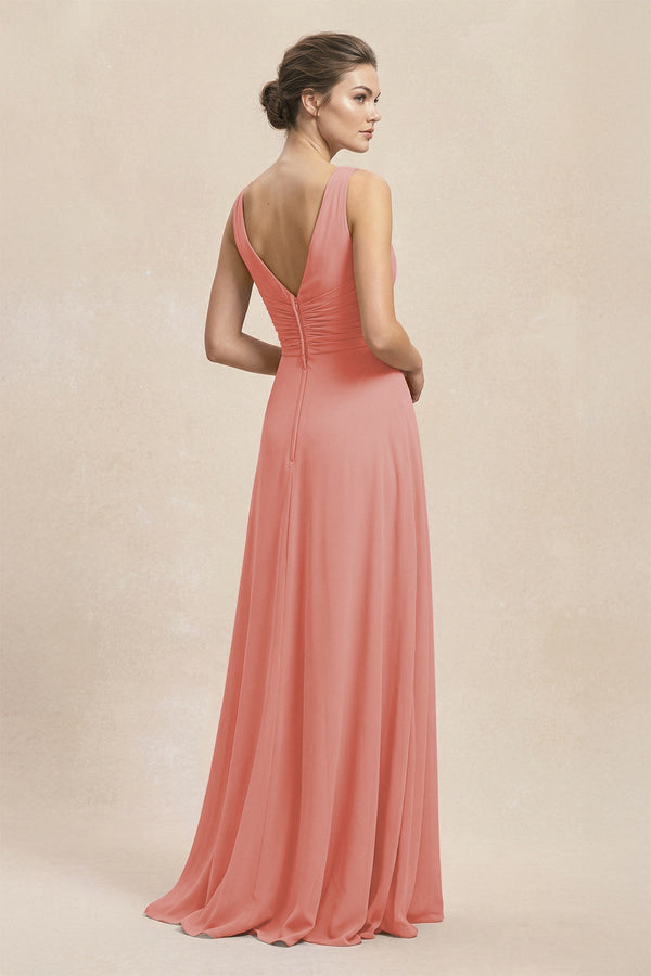 V - Neck Ruffled Ruched Chiffon A - Line Bridesmaid Dress in Mulberry - KissProm Bridesmaid Dresses