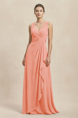 V - Neck Ruffled Ruched Chiffon A - Line Bridesmaid Dress in Rosette - KissProm Bridesmaid Dresses
