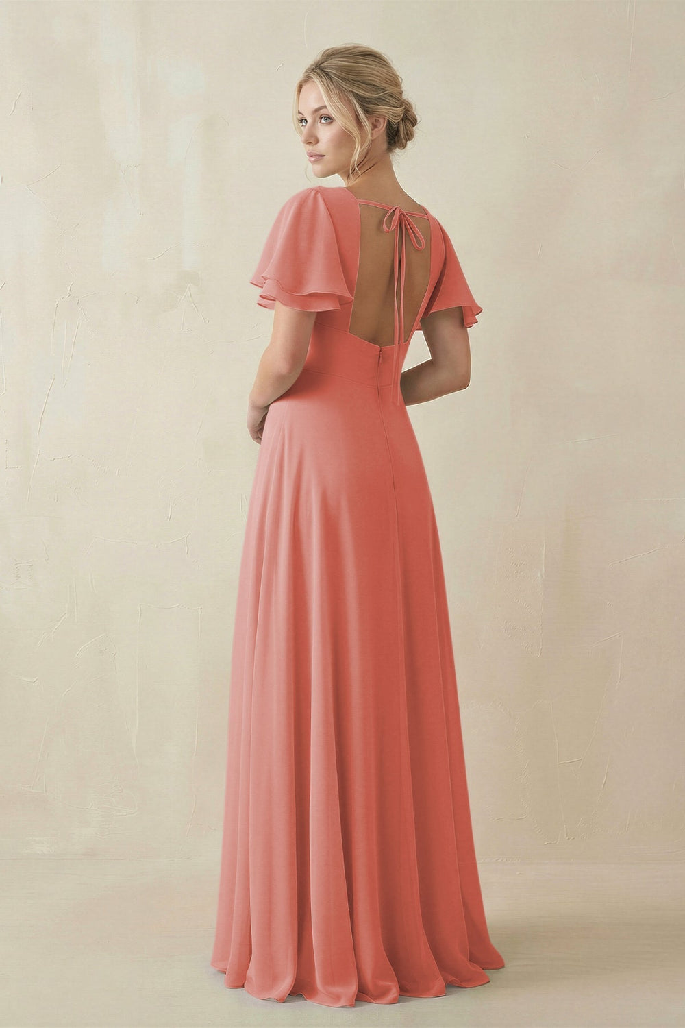 V - Neck Ruffled Short Sleeves A - Line Bridesmaid Dress in Mulberry - KissProm Bridesmaid Dresses