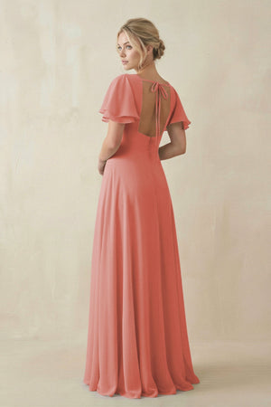 V - Neck Ruffled Short Sleeves A - Line Bridesmaid Dress in Mulberry - KissProm Bridesmaid Dresses