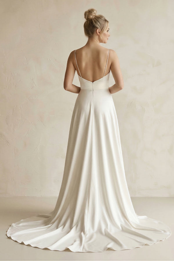 Elegant A Line V Neck Straps Satin Wedding Dresses – Wedding Dresses by KissProm | Available at KissProm