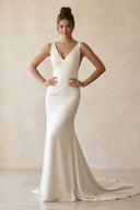 Elegant Mermaid V Neck Satin Long Wedding Dresses with Train – Wedding Dresses by KissProm | Available at KissProm