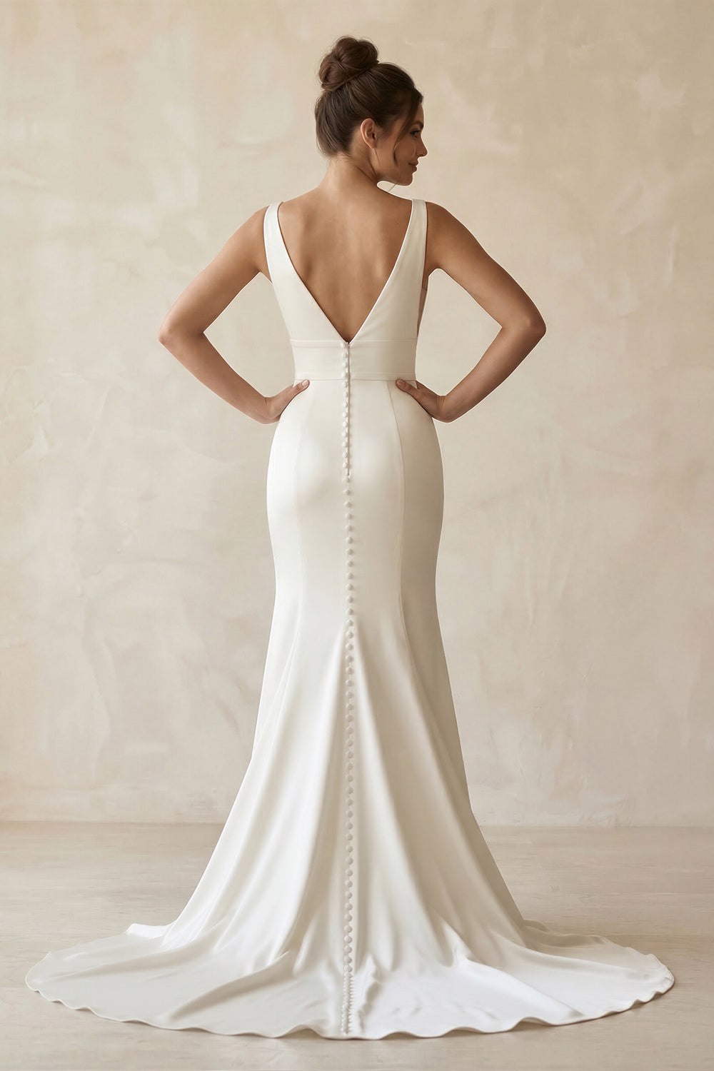 Elegant Mermaid V Neck Satin Long Wedding Dresses with Train – Wedding Dresses by KissProm | Available at KissProm