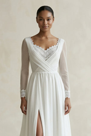 Mermaid Chiffon Long Sleeves Wedding Dress with Slit – Wedding Dresses by KissProm | Available at KissProm