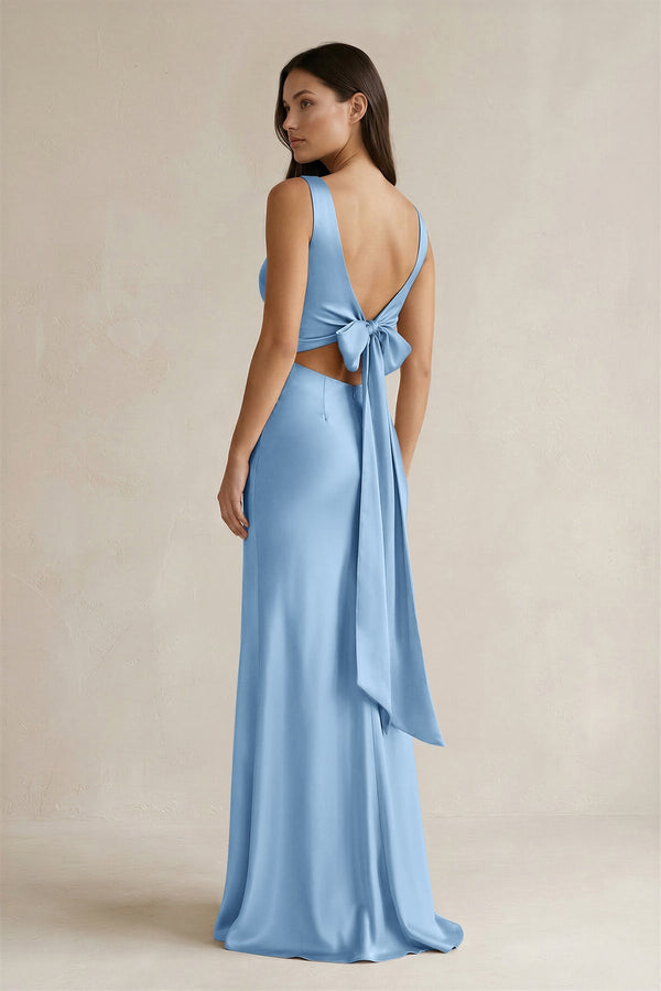 bridesmaid dress bow on back Modest Long Sleeve High-Neck A-Line Lace Wedding Gown – HAREM's Brides main image 1