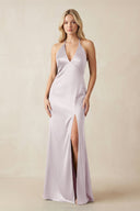 V - Neck Sheath Satin Bridesmaid Dress with Bow in Dusk - KissProm Bridesmaid Dresses