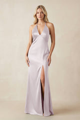 V - Neck Sheath Satin Bridesmaid Dress with Bow in Dusk - KissProm Bridesmaid Dresses