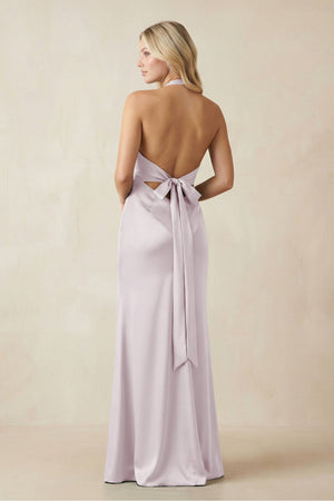 V - Neck Sheath Satin Bridesmaid Dress with Bow in Dusk - KissProm Bridesmaid Dresses