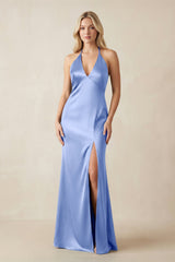V - Neck Sheath Satin Bridesmaid Dress with Bow in Ice - KissProm Bridesmaid Dresses