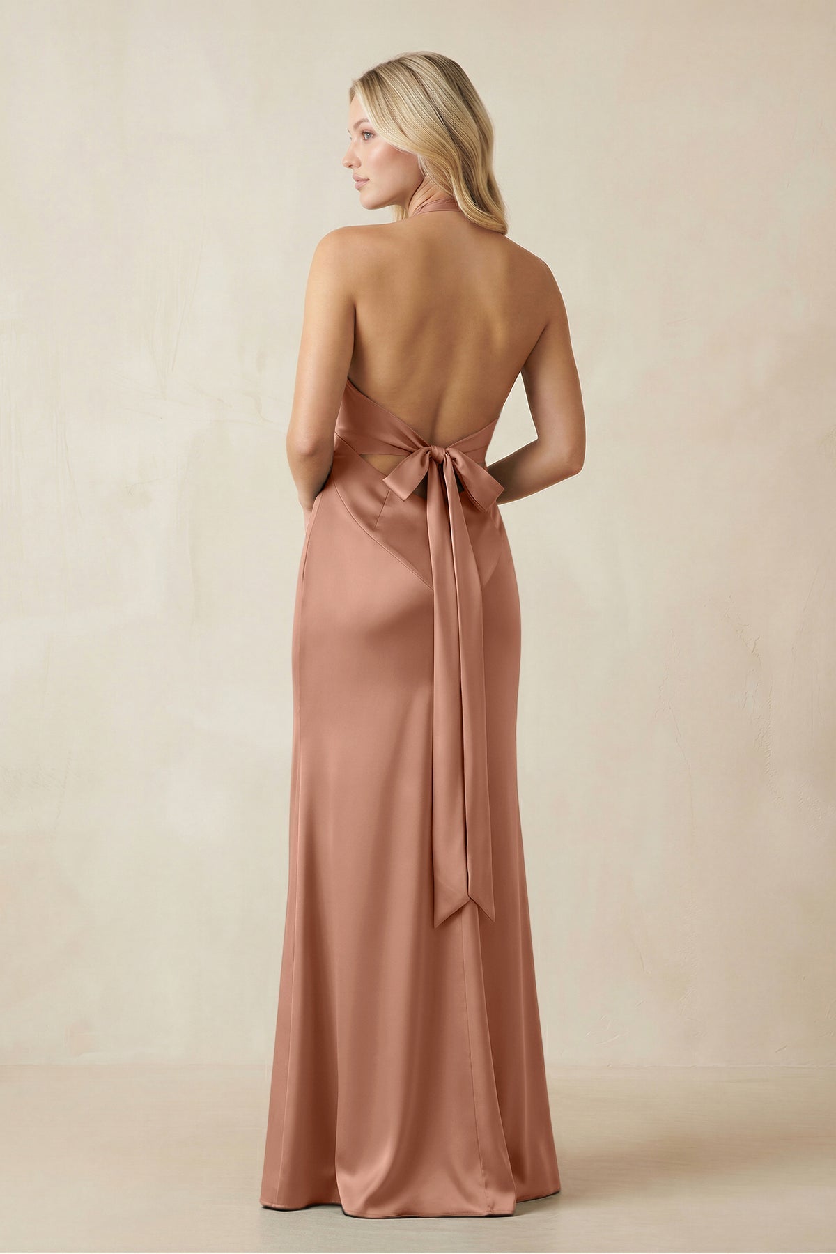KissProm V-Neck Sheath Satin Bridesmaid Dress with Bow in Rosette, Rosette / 2