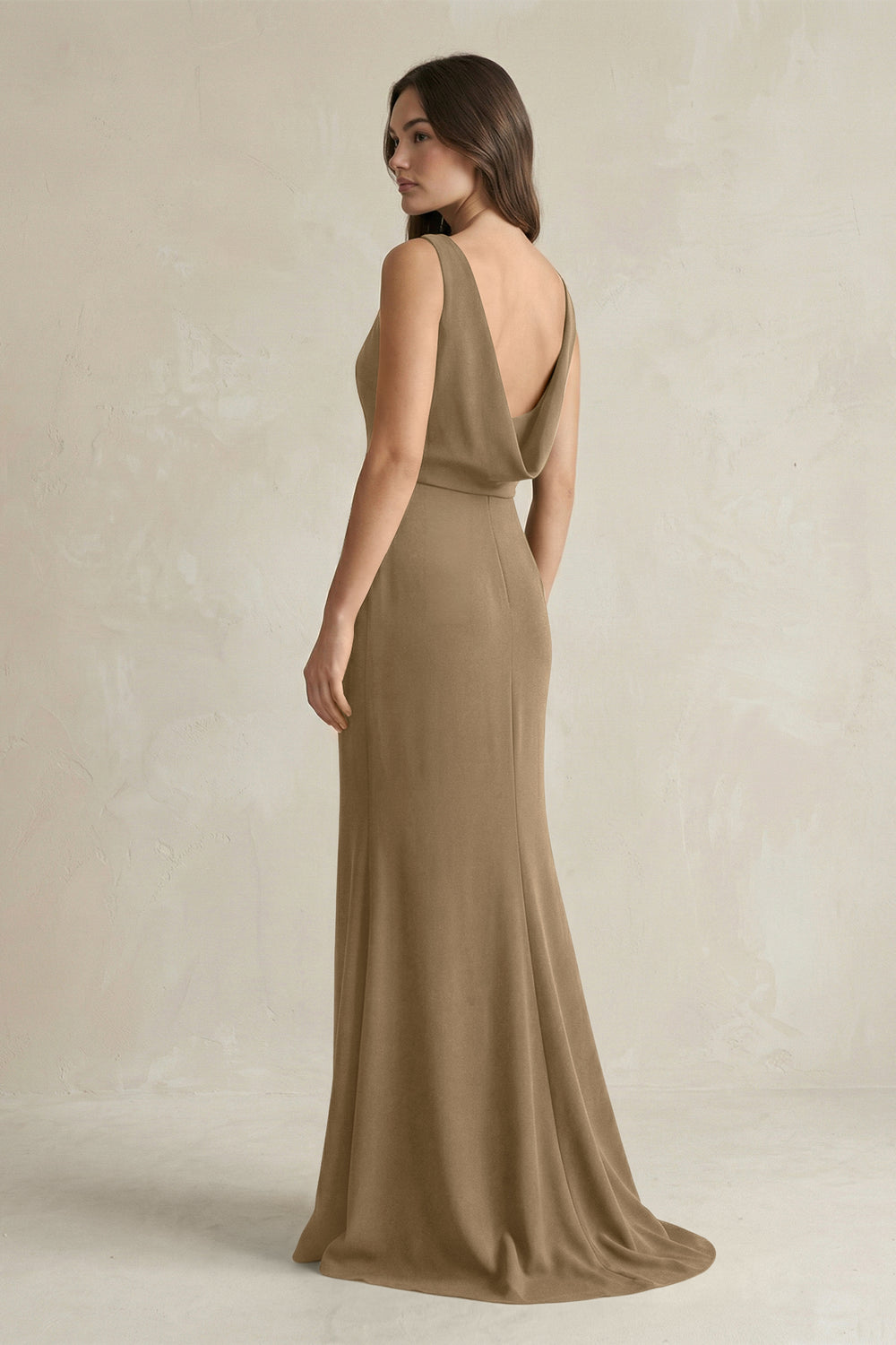 V - Neck Sheath Satin Maxi Bridesmaid Dress in Apple Cinnamon - KissProm Bridesmaid Dresses
