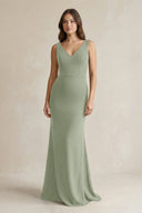 V - Neck Sheath Satin Maxi Bridesmaid Dress in Dove Gray - KissProm Bridesmaid Dresses