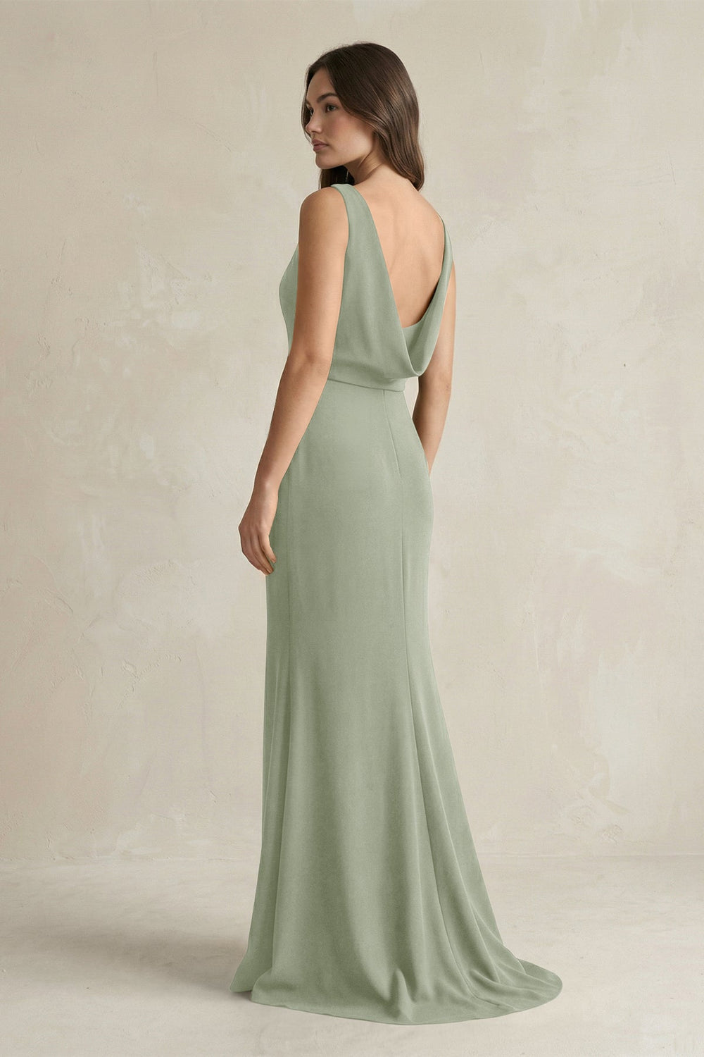 V - Neck Sheath Satin Maxi Bridesmaid Dress in Dove Gray - KissProm Bridesmaid Dresses