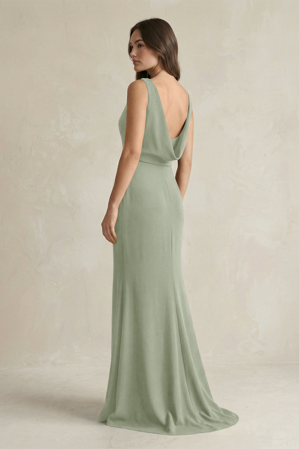 V - Neck Sheath Satin Maxi Bridesmaid Dress in Dove Gray - KissProm Bridesmaid Dresses