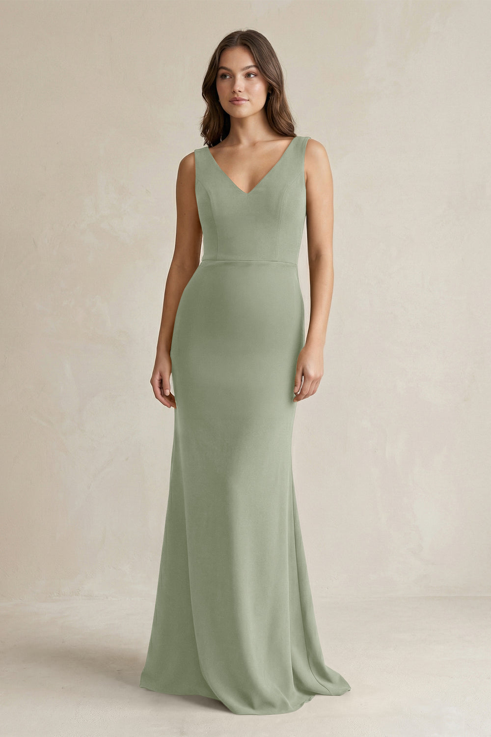 V - Neck Sheath Satin Maxi Bridesmaid Dress in Dove Gray - KissProm Bridesmaid Dresses