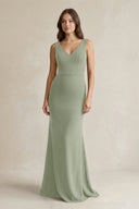 V - Neck Sheath Satin Maxi Bridesmaid Dress in Dove Gray - KissProm Bridesmaid Dresses