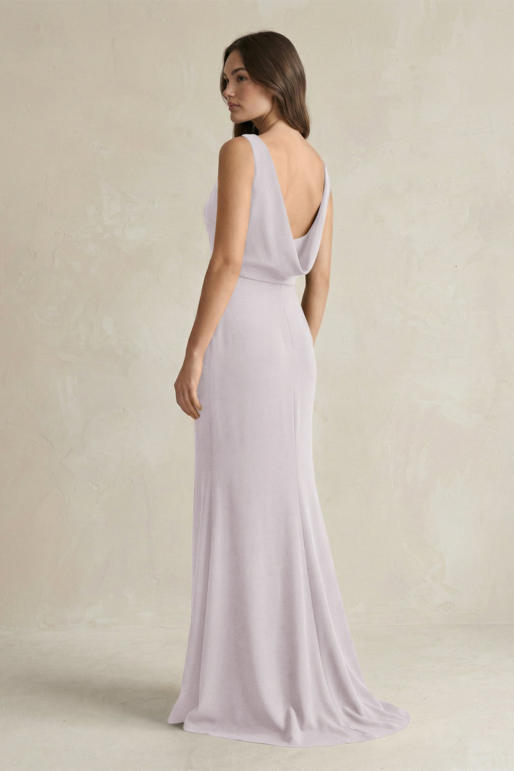 V - Neck Sheath Satin Maxi Bridesmaid Dress in Dusk - KissProm Bridesmaid Dresses