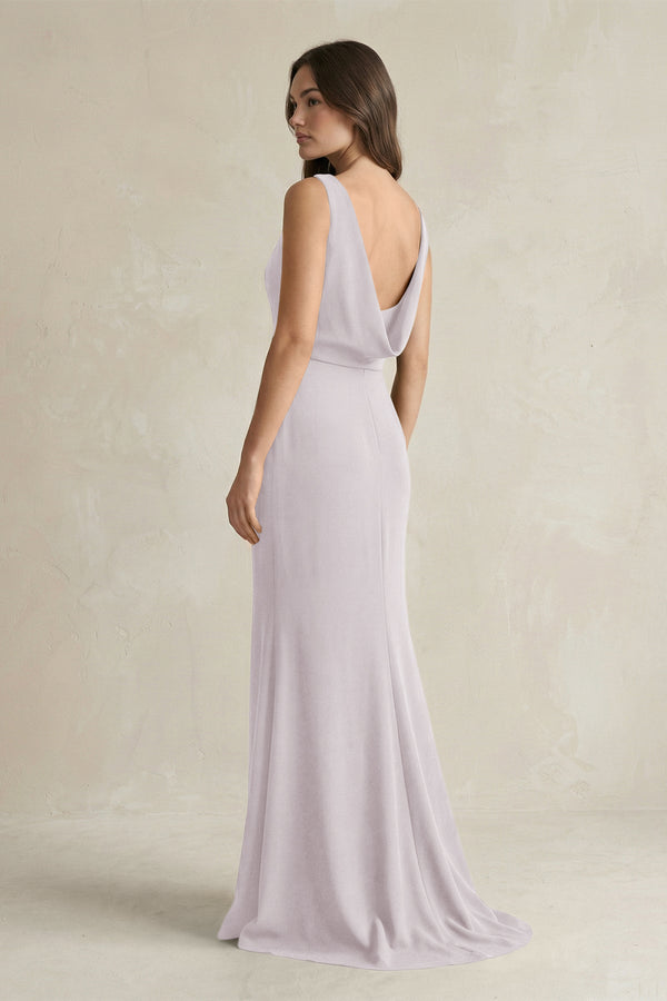 V - Neck Sheath Satin Maxi Bridesmaid Dress in Dusk - KissProm Bridesmaid Dresses