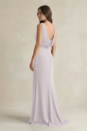 V - Neck Sheath Satin Maxi Bridesmaid Dress in Dusk - KissProm Bridesmaid Dresses