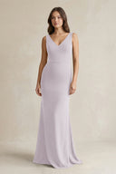 V - Neck Sheath Satin Maxi Bridesmaid Dress in Dusk - KissProm Bridesmaid Dresses