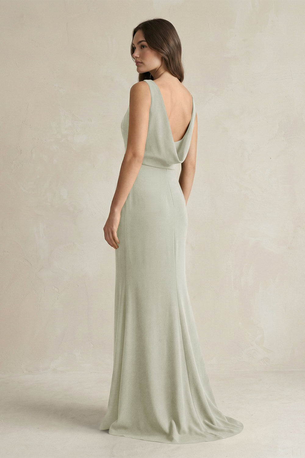 V - Neck Sheath Satin Maxi Bridesmaid Dress in Frost - KissProm Bridesmaid Dresses