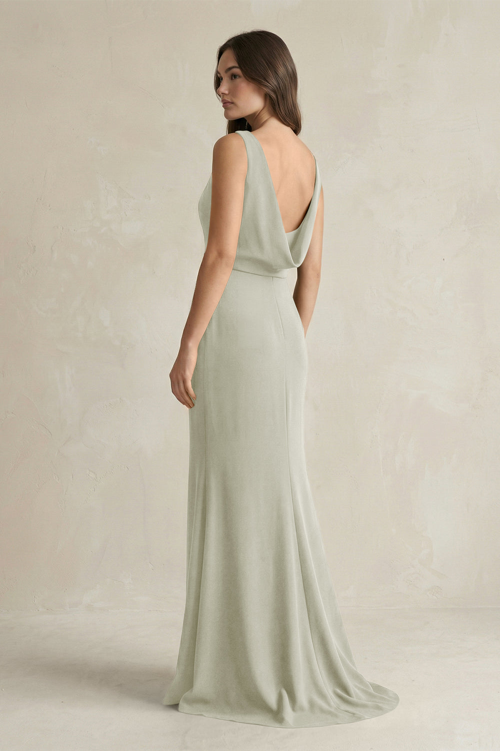 V - Neck Sheath Satin Maxi Bridesmaid Dress in Frost - KissProm Bridesmaid Dresses