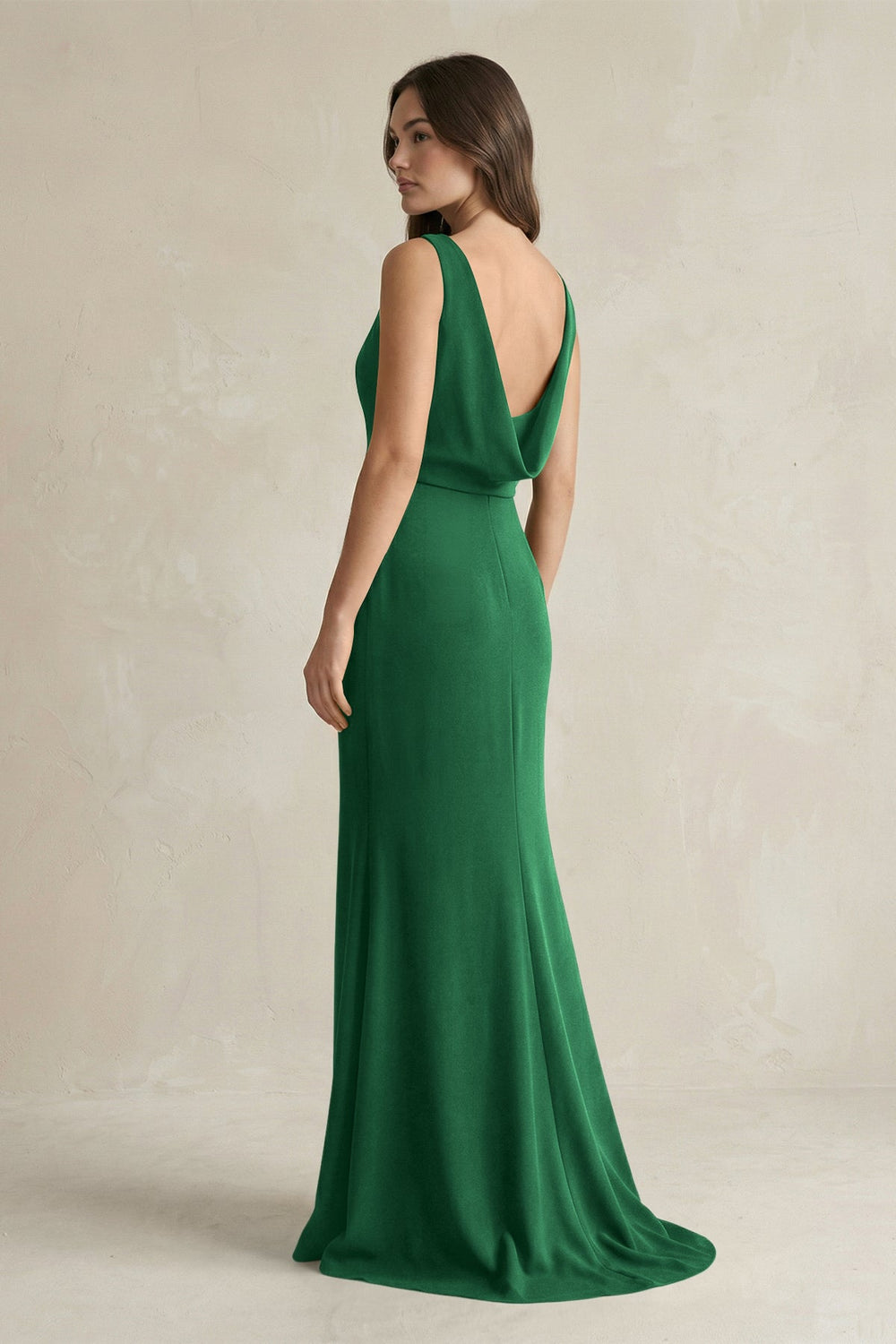 V - Neck Sheath Satin Maxi Bridesmaid Dress in Green - KissProm Bridesmaid Dresses