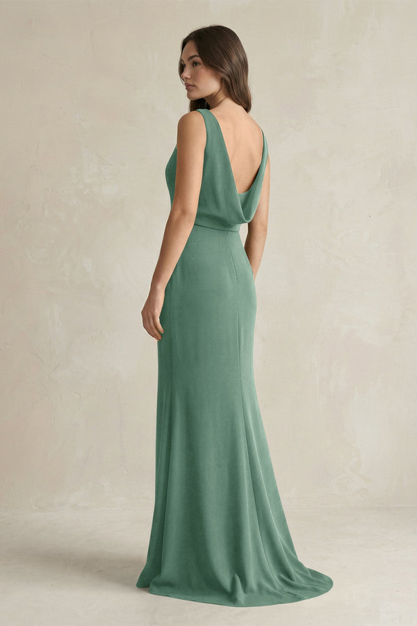 KissProm | V-Neck Sheath Satin Maxi Bridesmaid Dress in Mint Green KissProm | V-Neck Sheath Satin Maxi Bridesmaid Dress in Mint Green