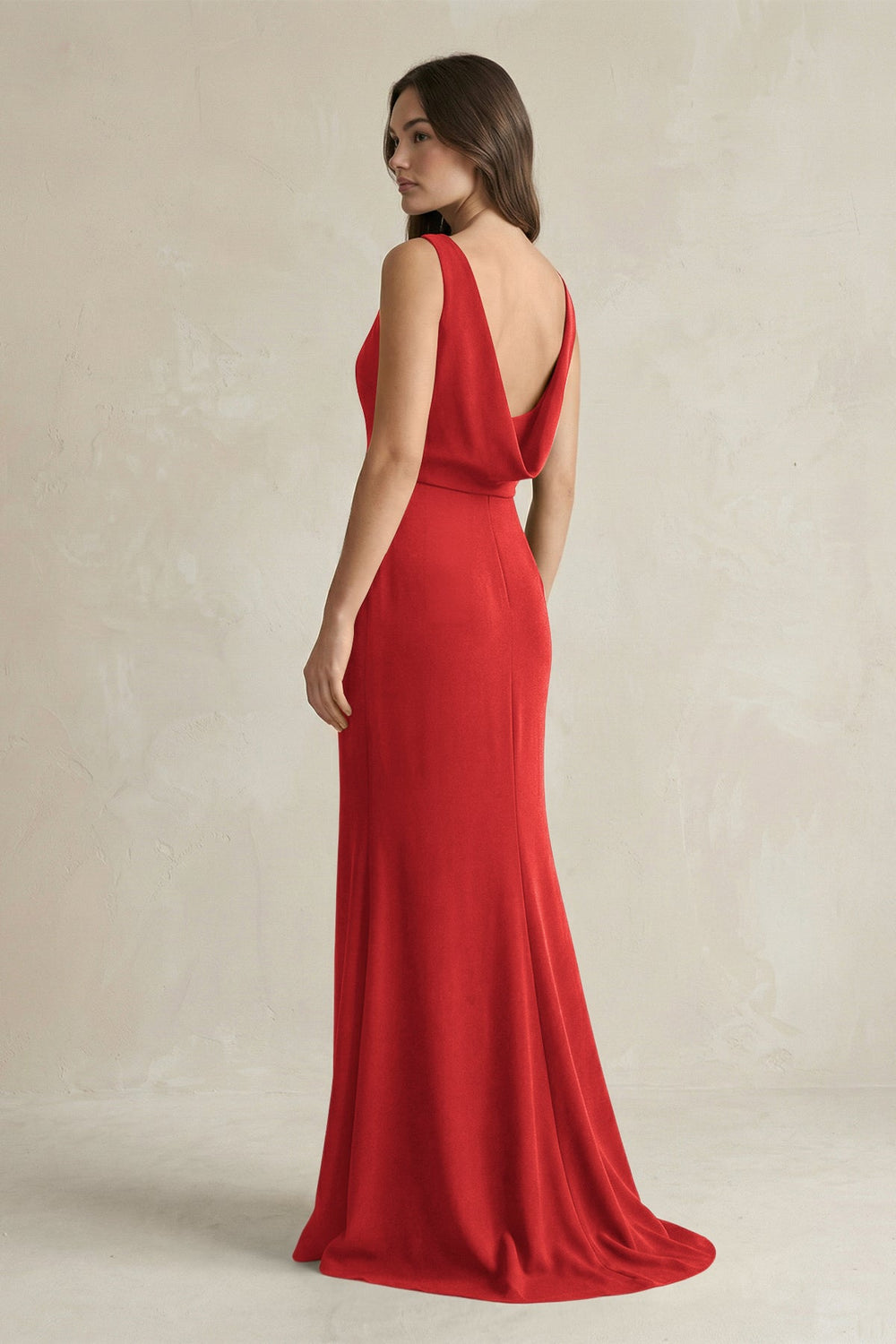 V - Neck Sheath Satin Maxi Bridesmaid Dress in Spice - KissProm Bridesmaid Dresses