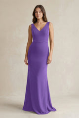 V - Neck Sheath Satin Maxi Bridesmaid Dress in Tahiti - KissProm Bridesmaid Dresses
