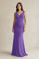 V - Neck Sheath Satin Maxi Bridesmaid Dress in Tahiti - KissProm Bridesmaid Dresses