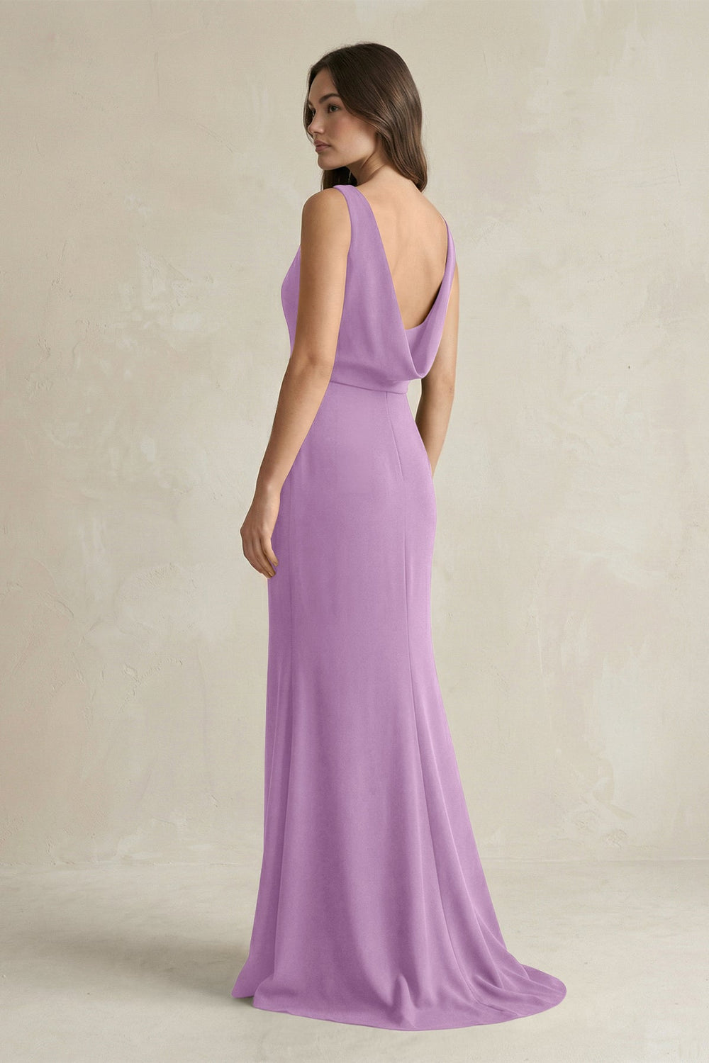 V - Neck Sheath Satin Maxi Bridesmaid Dress in Vintage Mauve - KissProm Bridesmaid Dresses