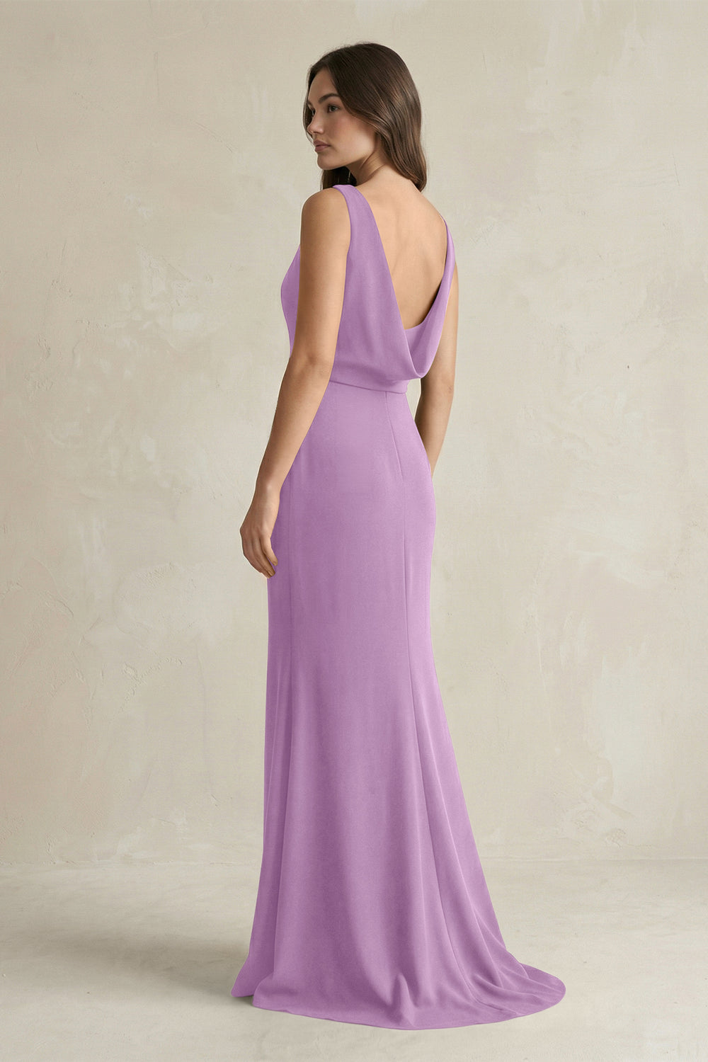 V - Neck Sheath Satin Maxi Bridesmaid Dress in Vintage Mauve - KissProm Bridesmaid Dresses