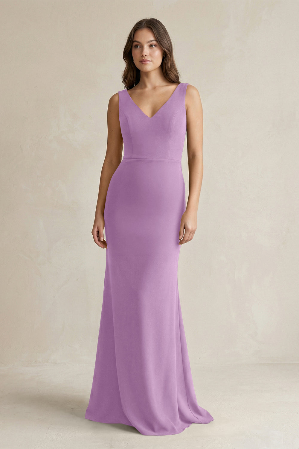 V - Neck Sheath Satin Maxi Bridesmaid Dress in Vintage Mauve - KissProm Bridesmaid Dresses