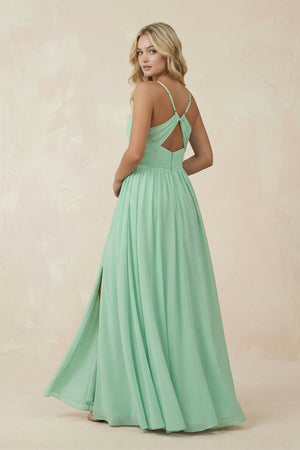 V-Neck Spaghetti Strap A-Line Chiffon Bridesmaid Dress in Pale Pistachio - KissProm BRIDESMAID DRESSES