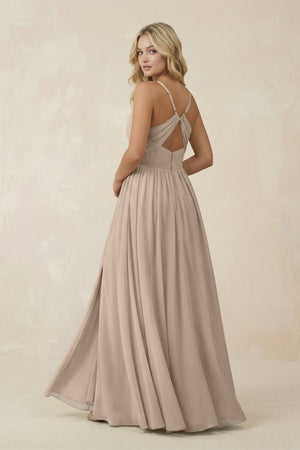 V - Neck Spaghetti Strap A - Line Chiffon Bridesmaid Dress in Almond - KissProm Bridesmaid Dresses