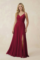 V - Neck Spaghetti Strap A - Line Chiffon Bridesmaid Dress in Berry - KissProm Bridesmaid Dresses
