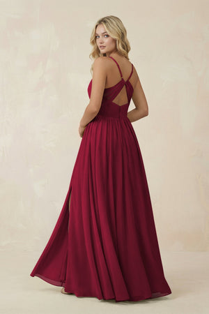 V - Neck Spaghetti Strap A - Line Chiffon Bridesmaid Dress in Berry - KissProm Bridesmaid Dresses